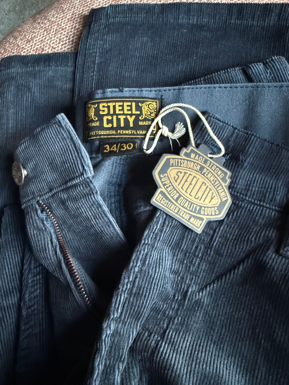 NEW with tags Steel City Navy Blue Cords 34/30 Size 10, 12